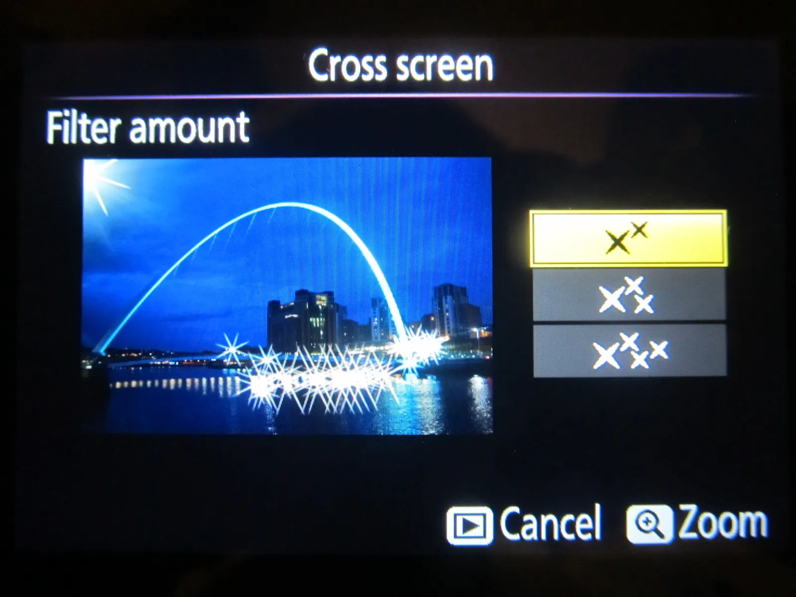 Nikon D5300 cross screen and filter amount
