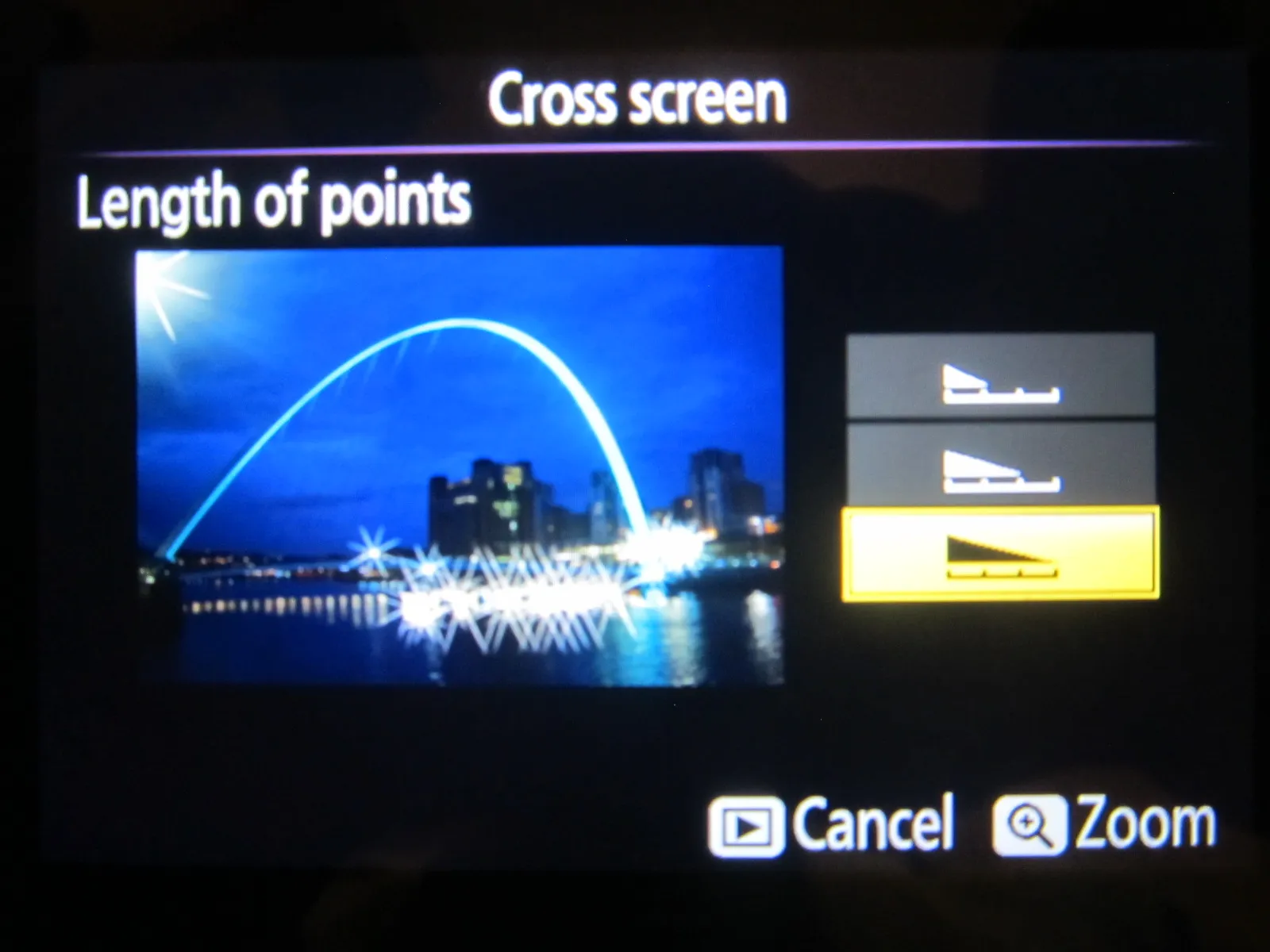 Nikon D5300 cross screen and length of points