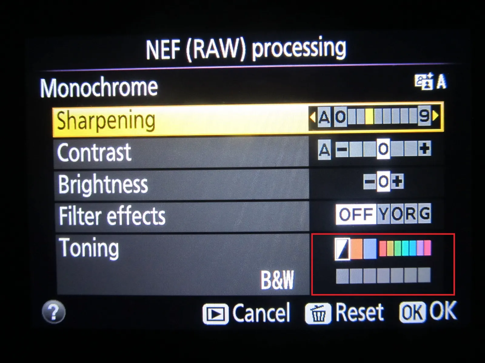 Nikon D5300 monochrome adjust settings