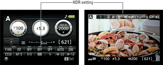 Nikon D5300 main toolbar HDR option