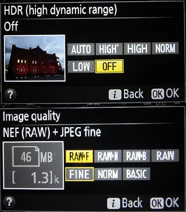 Nikon D5300 HDR and photo quality options
