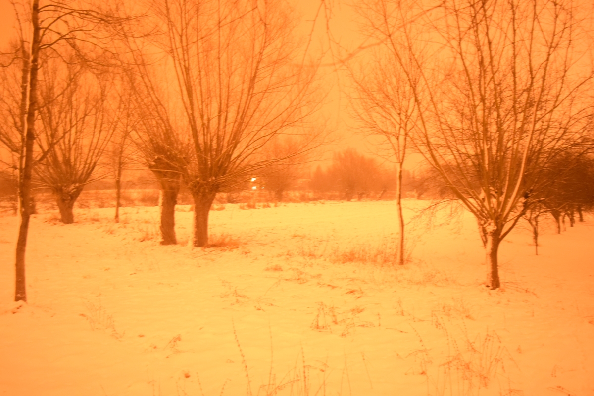 Nikon D5300 snowy night photo with sepia effect