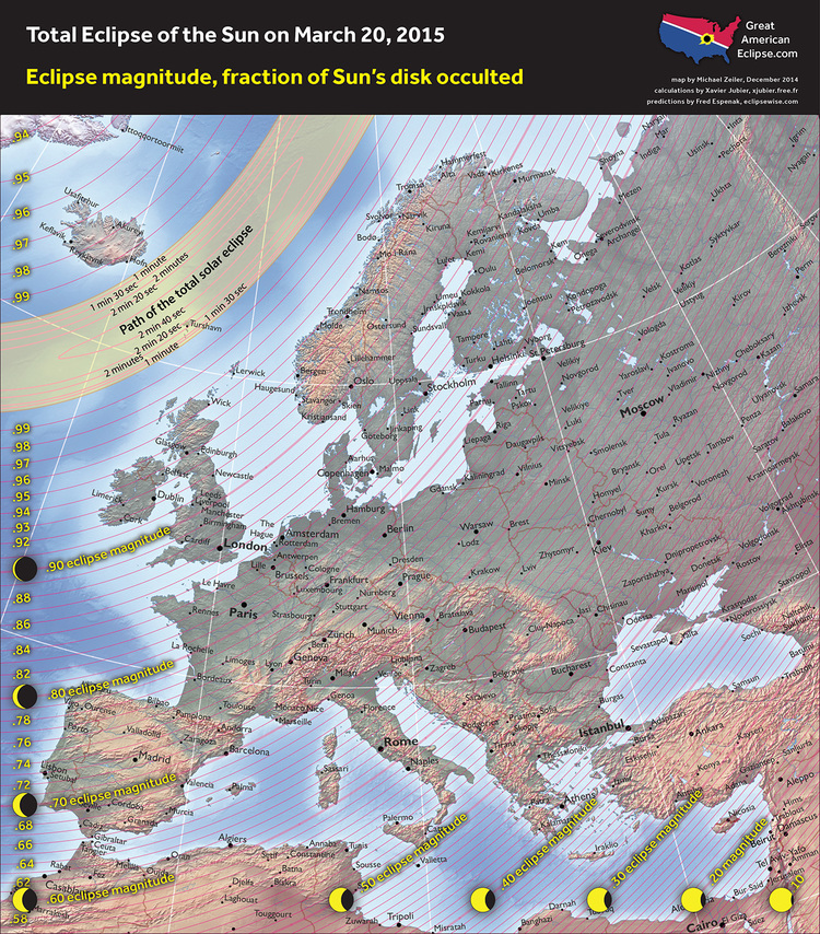 Solar eclipse 2015 magnitude above Europe