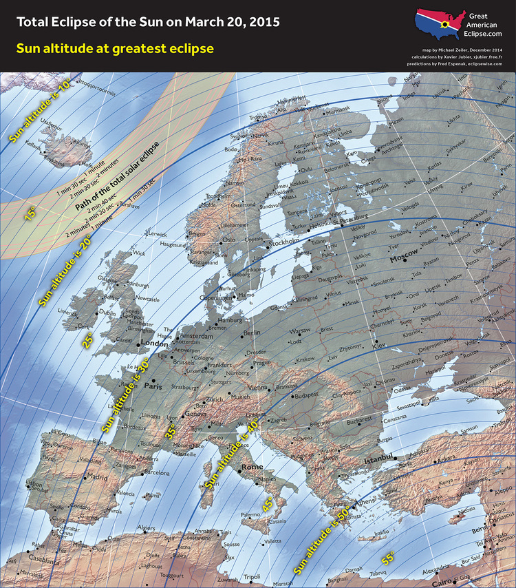 Solar eclipse 2015 Sun altitude at the greatest phase