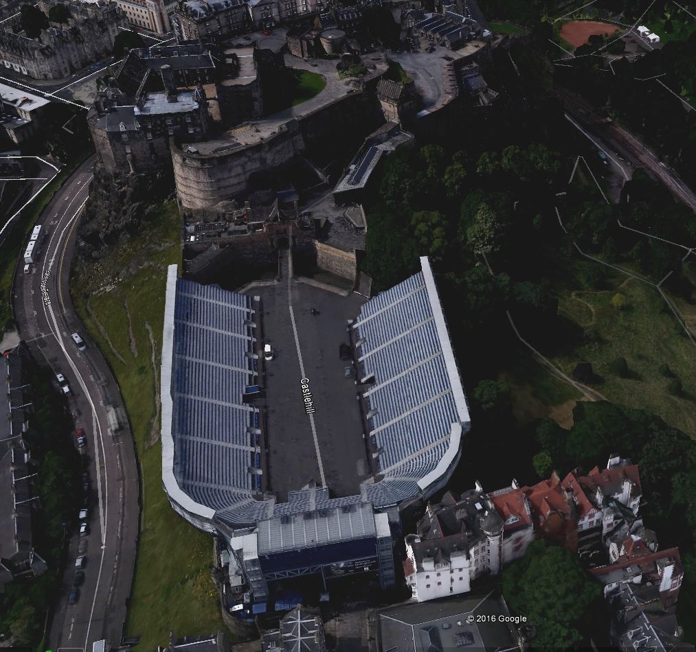 Edinburgh castle construction seen on Google Earth