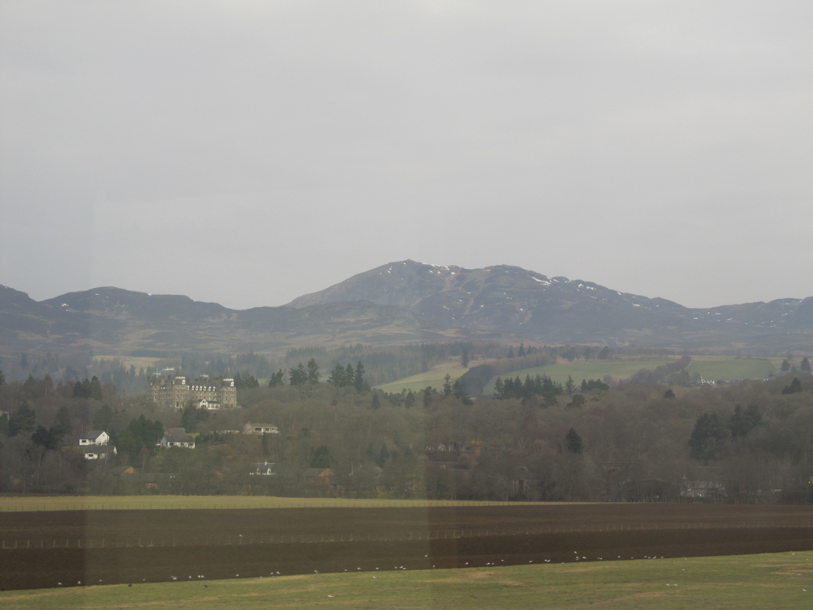 River Tay valley and view on the Creag Dhubh with Athol Palace Hotel