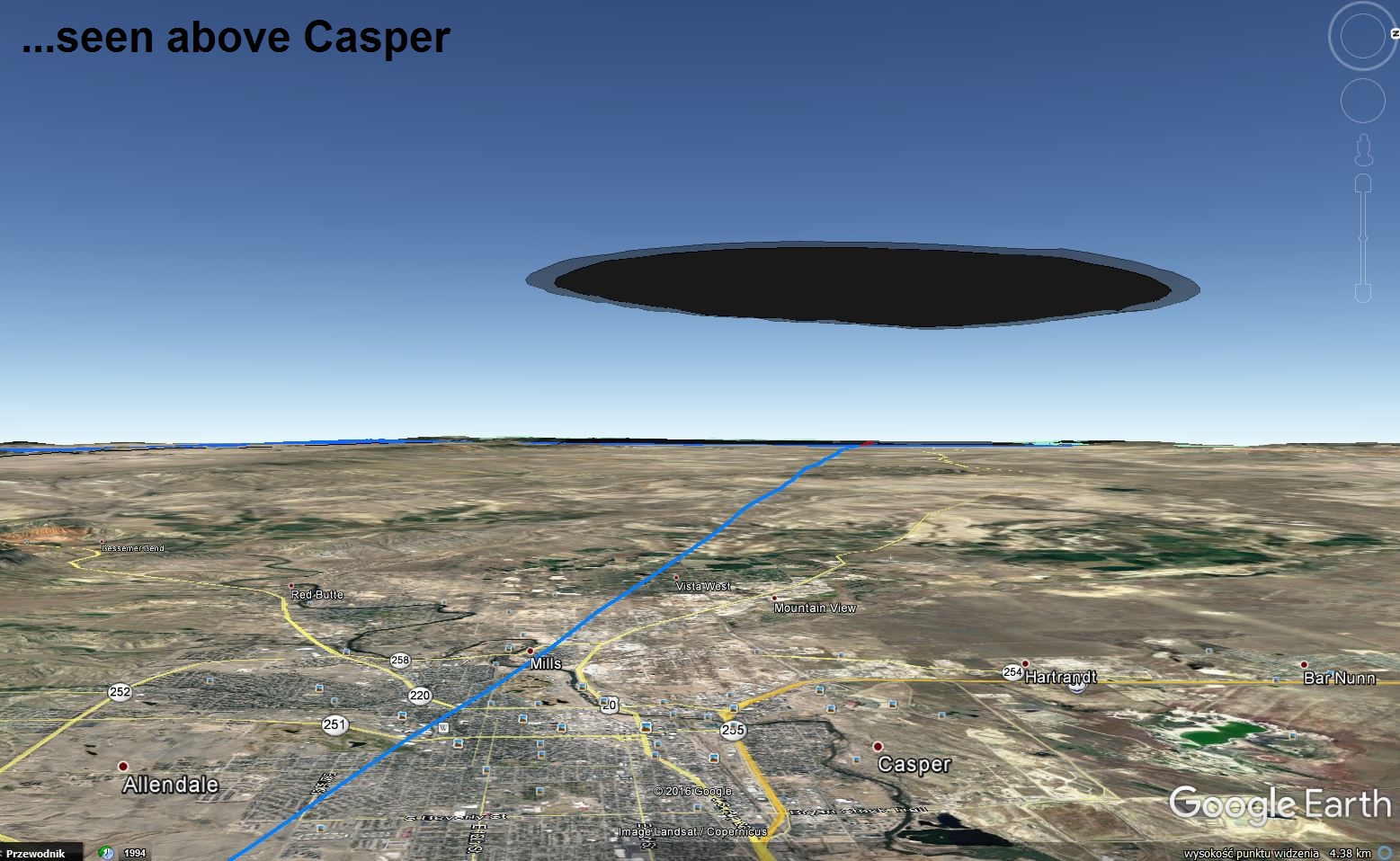 Google Earth 2017 total solar eclipse vizualisation above Casper