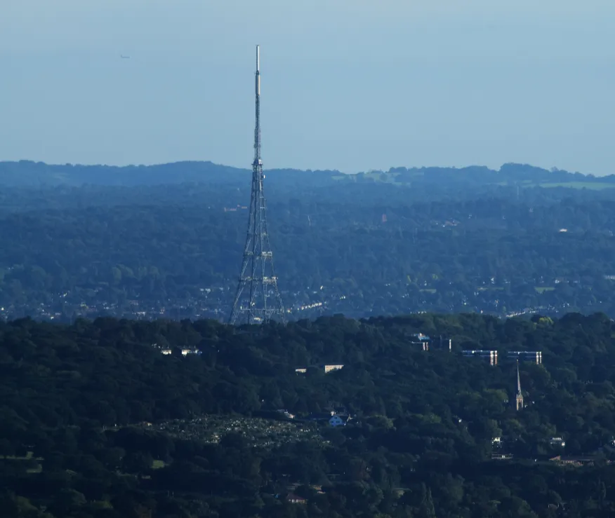 Crystal Palace transmitter and North Downs beyond