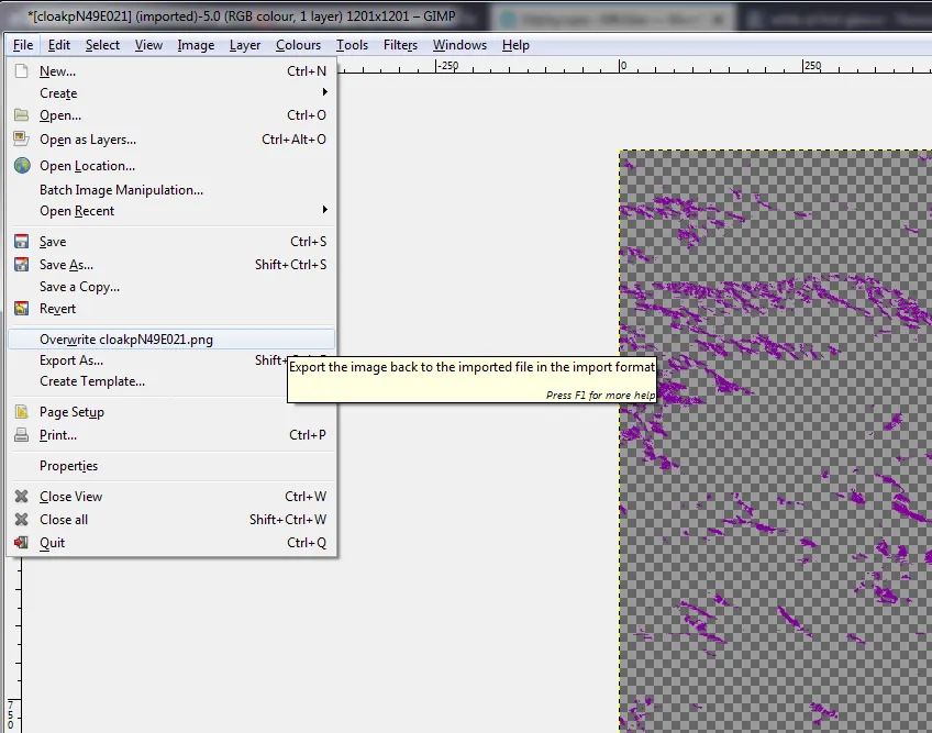 Gimp overwriting option