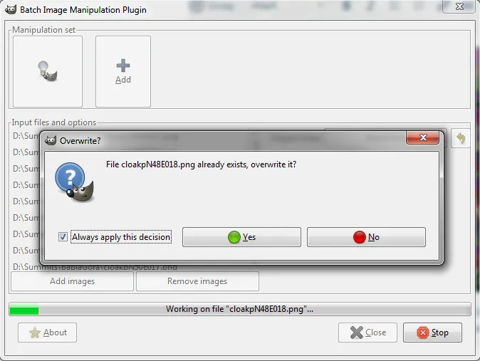 Gimp batch image manipulation file overwriting