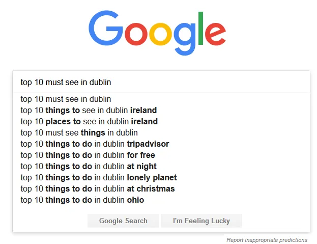 Top 10 must see in Dublin Google search
