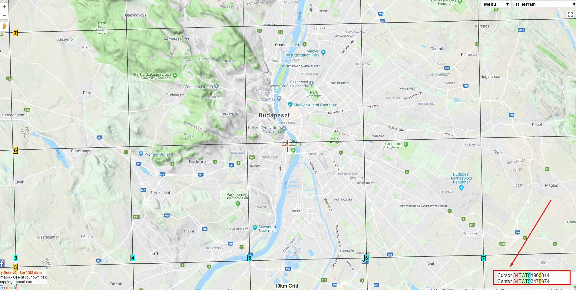 Google Maps MGRS grids
