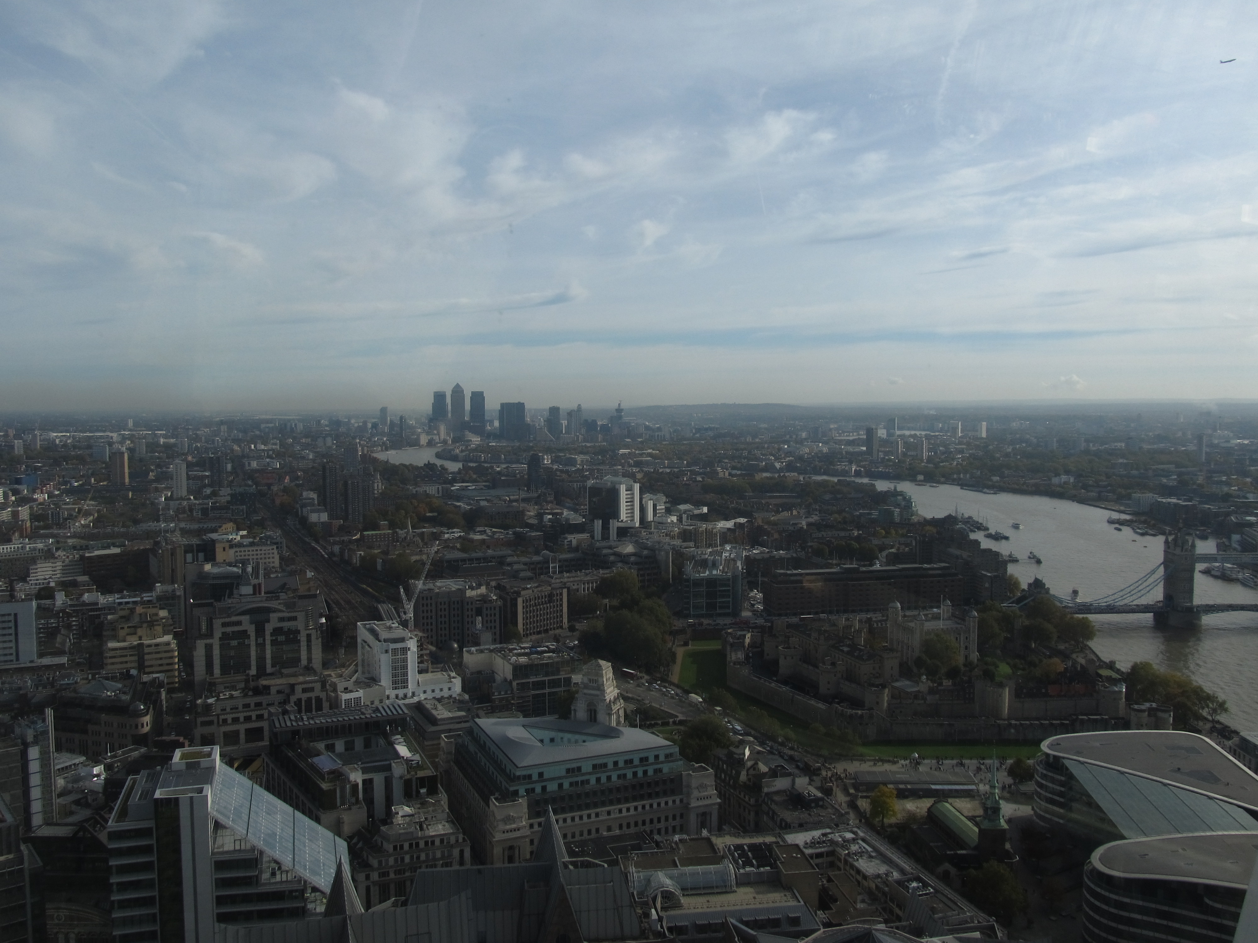 Eastern London with Thames and Canary Wharf seen from Walkie Talkie Sky Garden