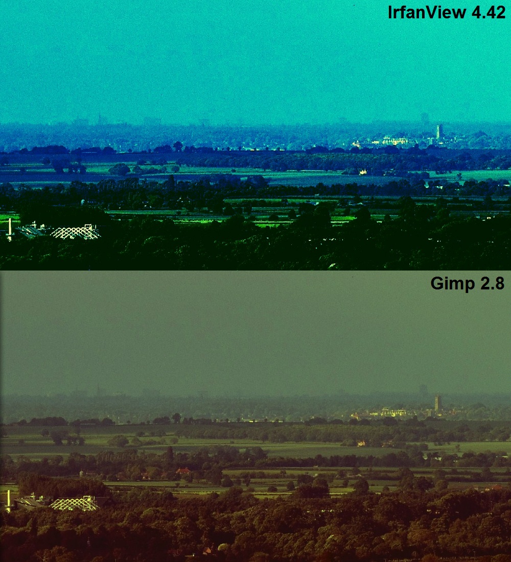IrfanView and GIMP color correction comparison in picture dehazing