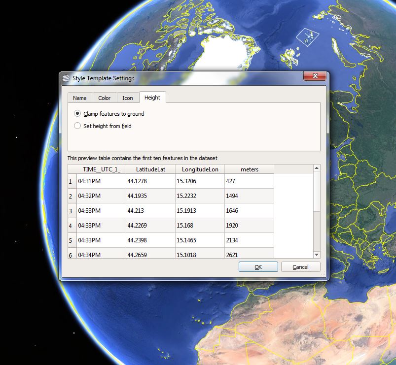 Ryanair flight data transfer from MS Excel to Google Earth properties