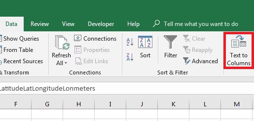 MS Excel Data column and Text to columns option