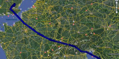 Ryanair flight route Google Earth from Zadar to London