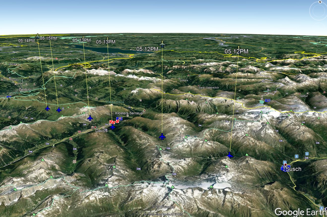 Ryanair ZAD-STN flying above Alps Google Earth