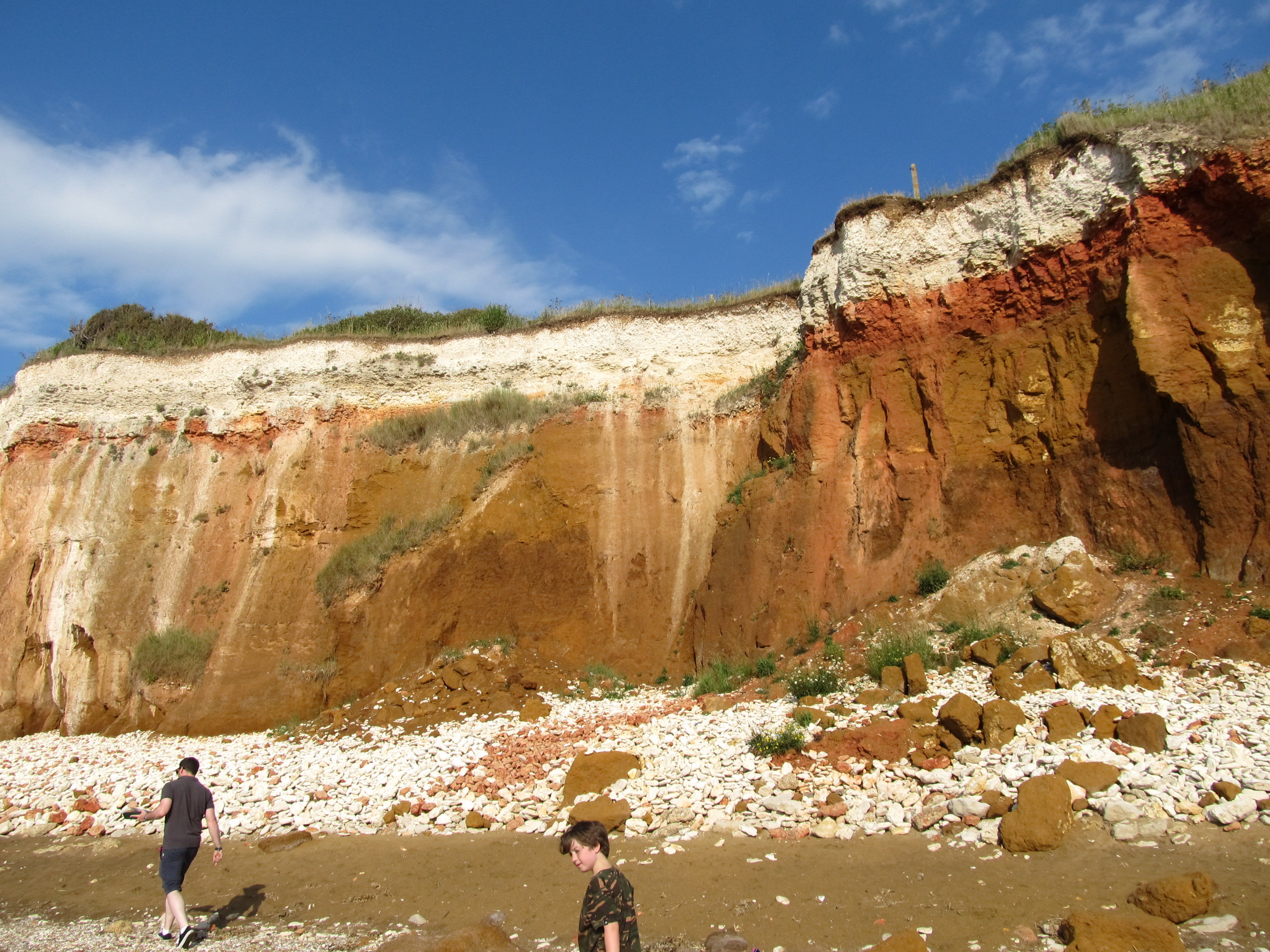 Hunstanton red limestone, chalk and carrstone cliff