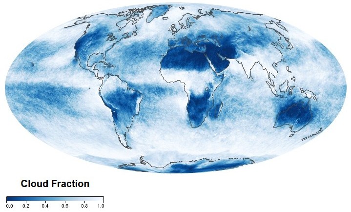 NASA annual cloud fraction around the World