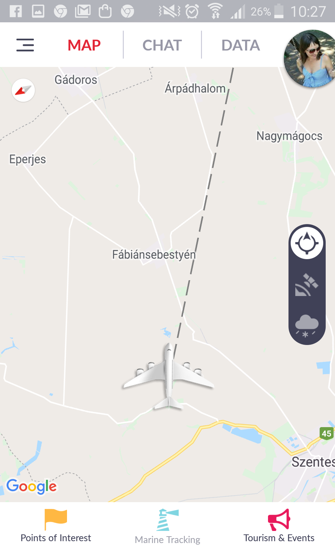 LHR-DOH flight above Hungary 