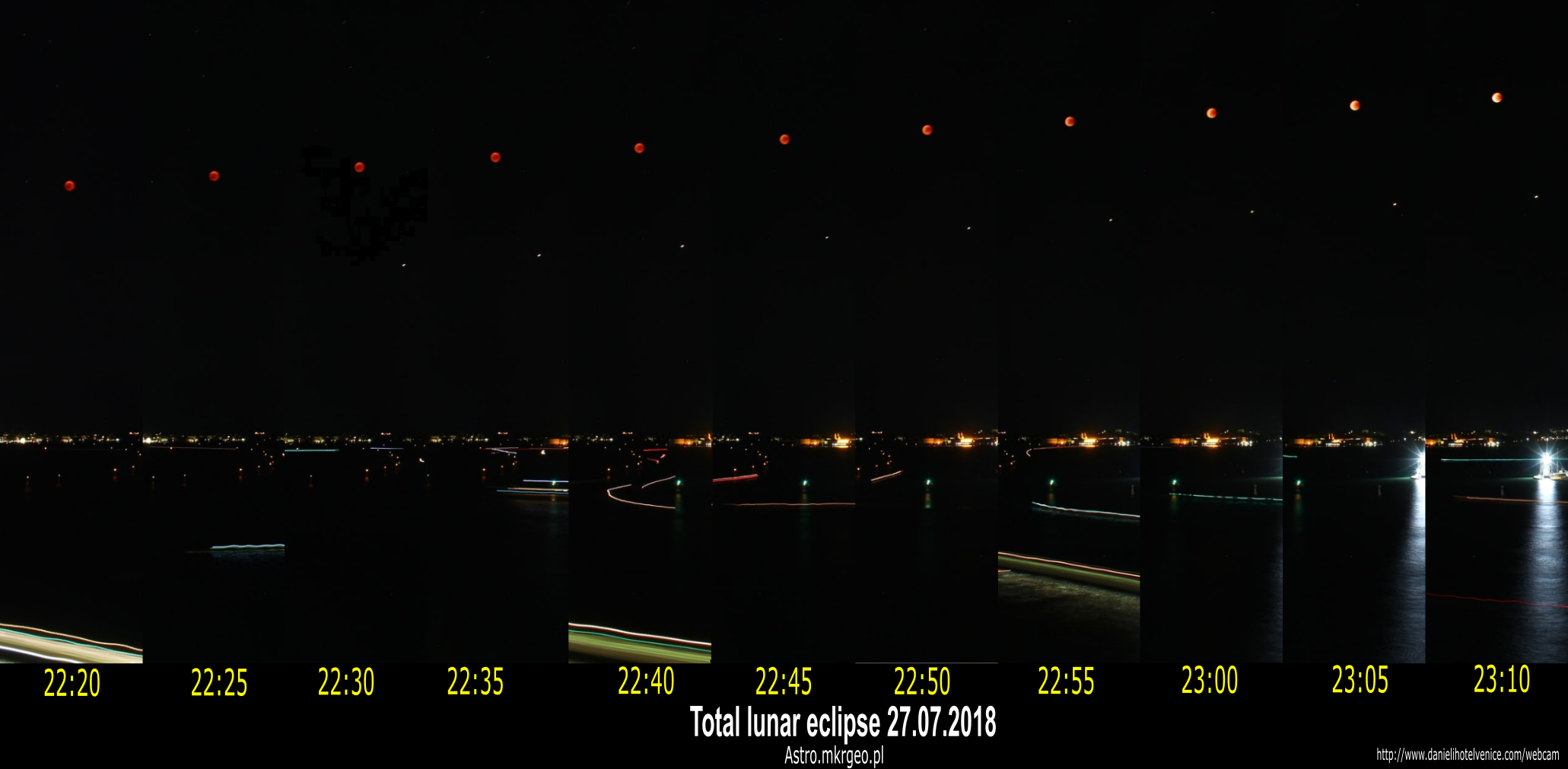 2018 total lunar eclipse above Venice webcam compilation