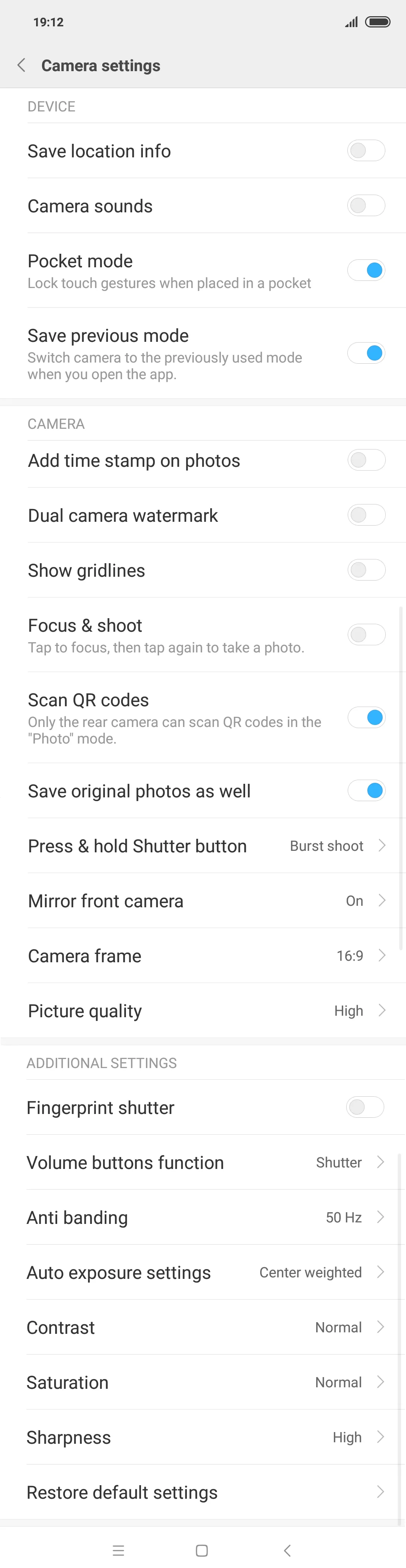 Xiaomi Mi 8 9Global version) camera settings