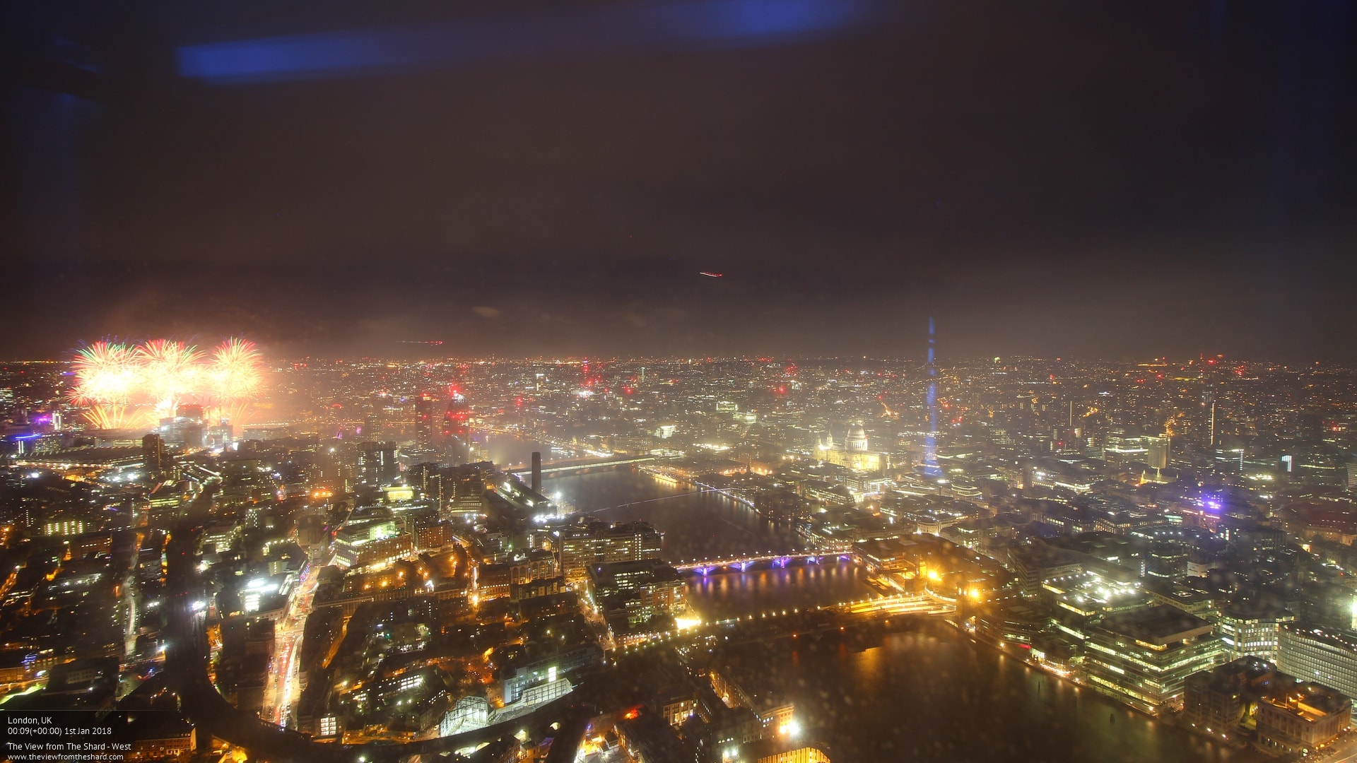 Londo New Year celebration seen from top of The Shard webcam