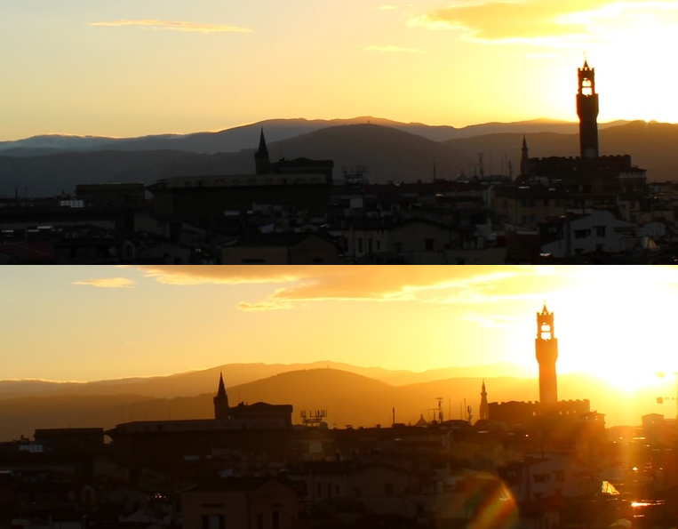 Horizontal visibility before and after sunrise, sunrise transition seen on webcam Florence