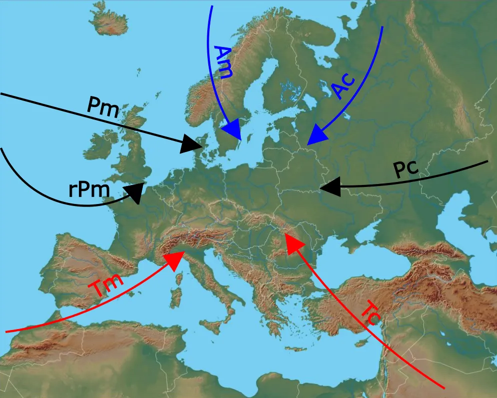 Air masses type coming to Europe