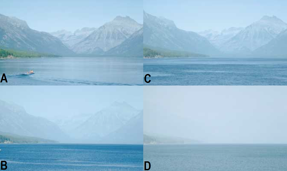 Uniform haze and different conditions of horizontal visibility