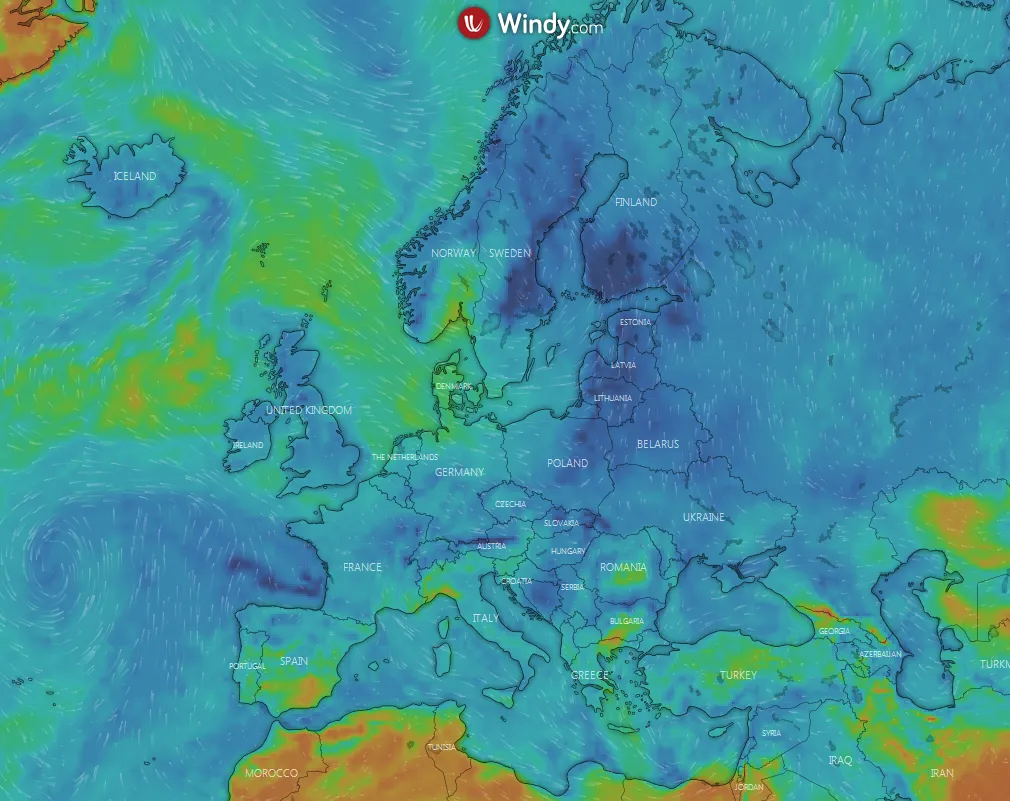 Windy interactive weather forecast Europe