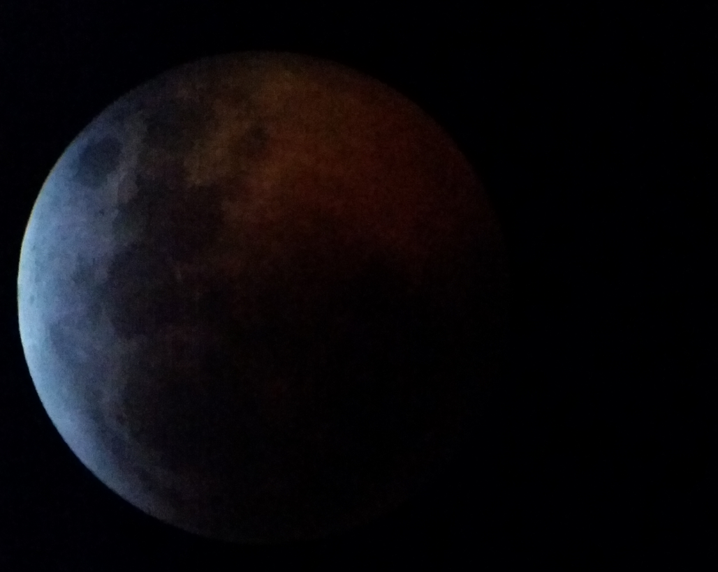 Eclipsed Moon seen through the SkyWatcher telescope