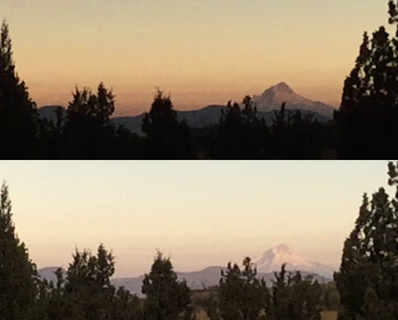 Mount Hood seen during total solar eclipse and afterwards