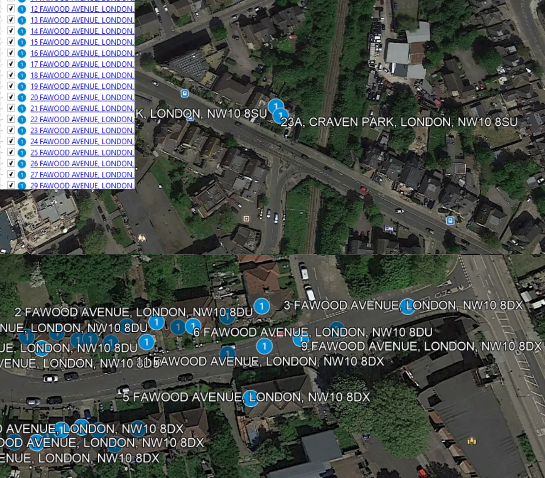 Google Earth address list from Google MyMaps