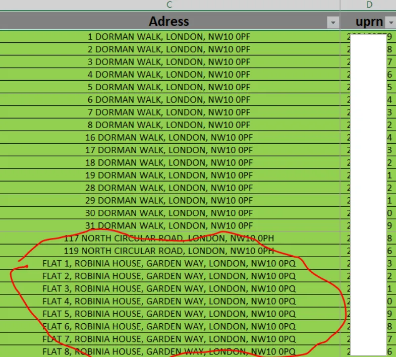 MS Excel wrong address list