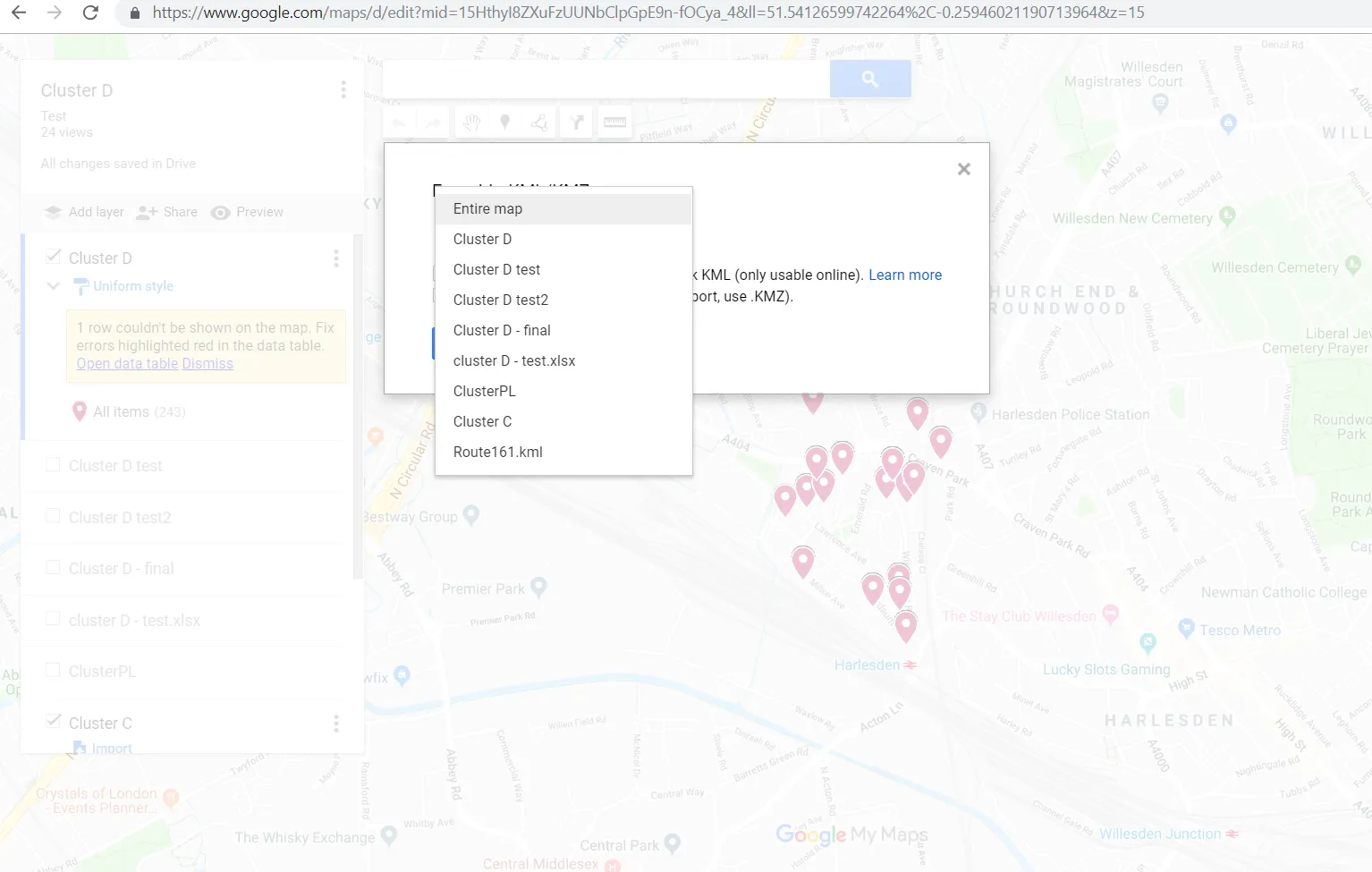 Google MyMaps export as a KML