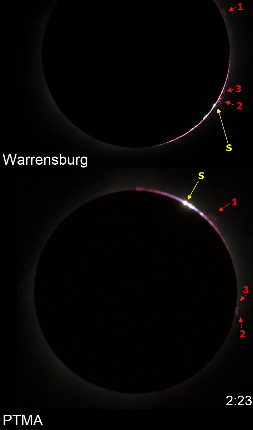2017 total solar eclipse prominences appearance to that of 3rd contact monent