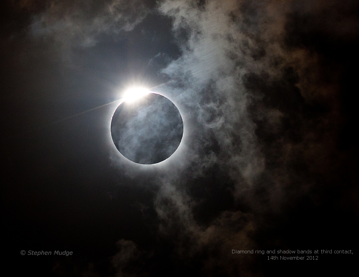 Diamon ring and shadow bands on clouds 2012 total solar eclipse