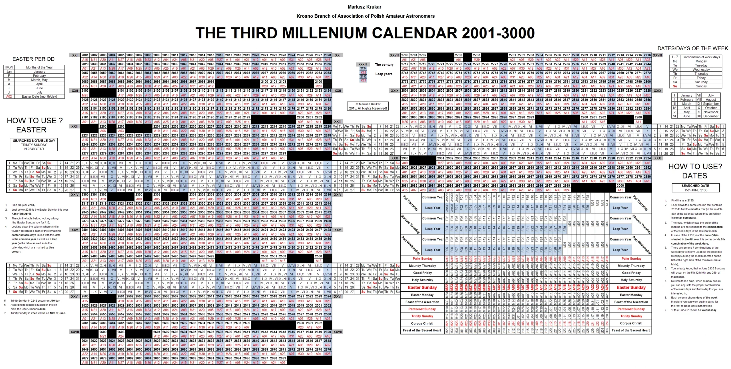 Gregorian Calendar for period 2001-3000