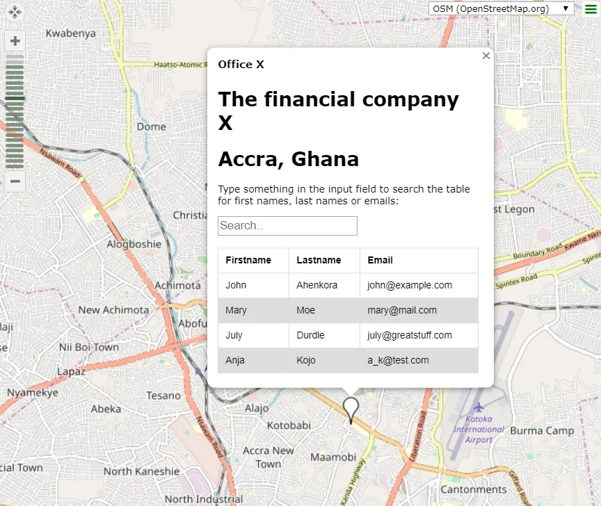 .kml placemark with HTML table in OpenStreetMap API