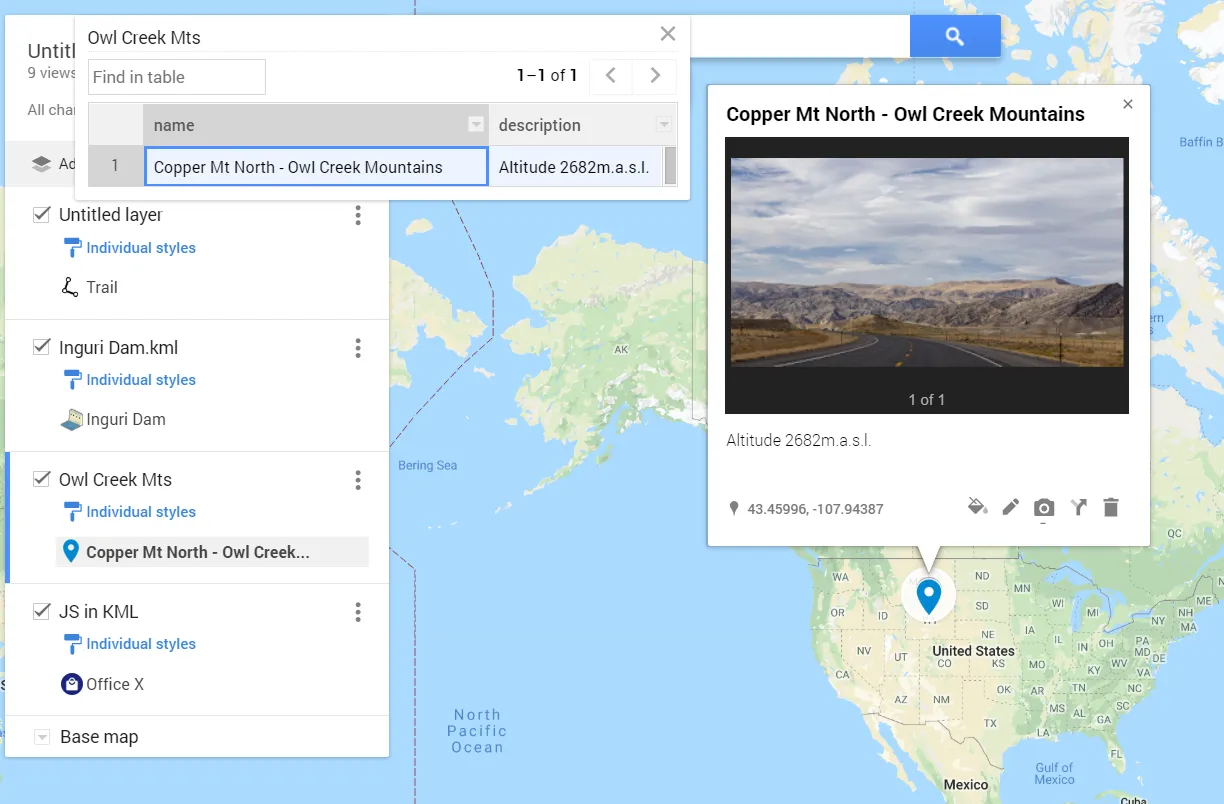 .kml placemark description in Google MyMaps with opened data table2