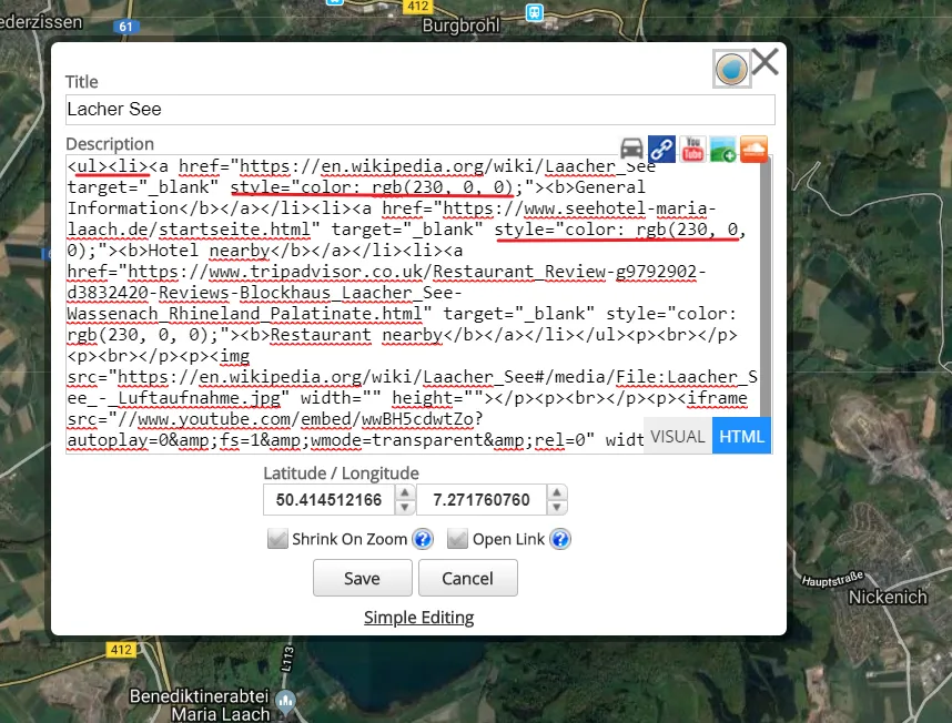 Scribble Maps HTML editor for placemark 2