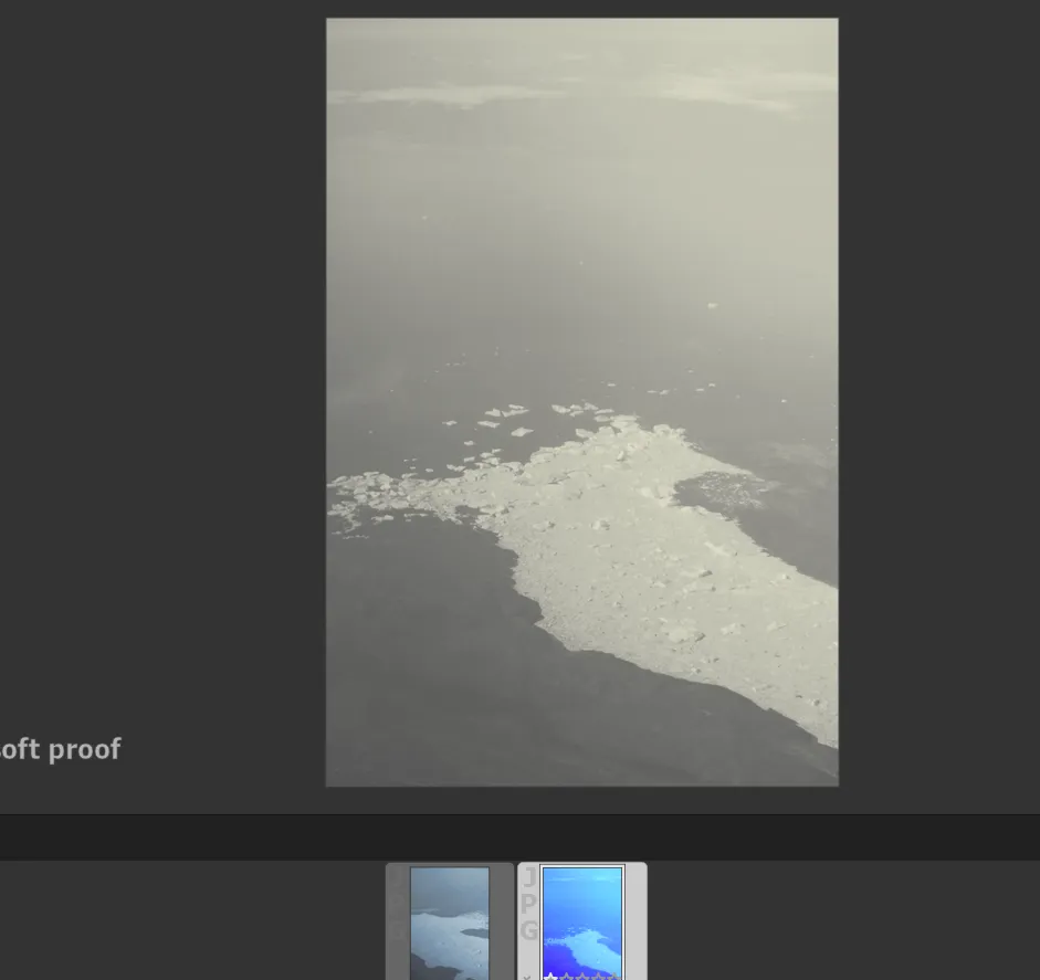 Darktable image processing Greenland ice sheet - monochrome effect
