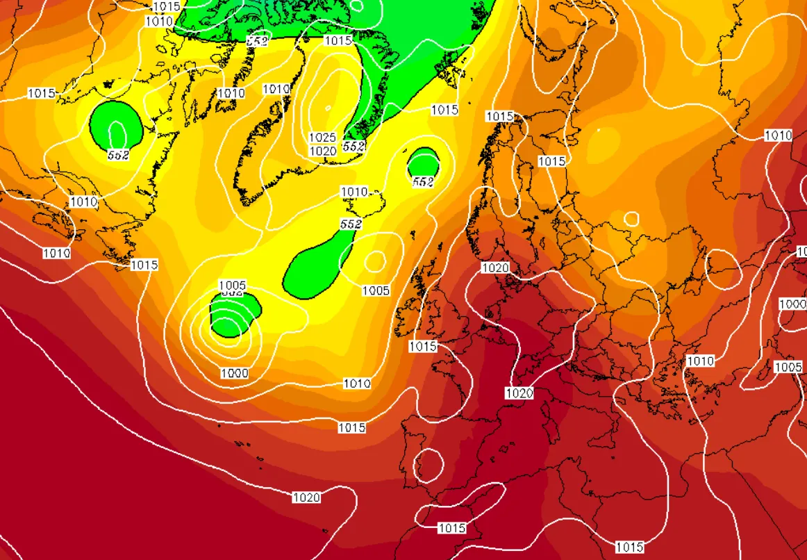 Atmospheric pressure and temperature in Europe,23 July 2019