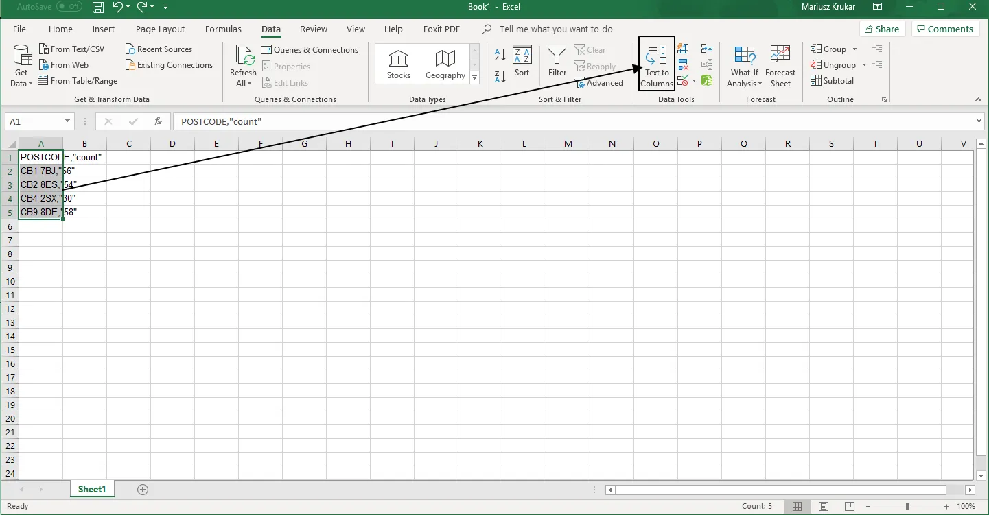 MS Excel postcodes data customizing