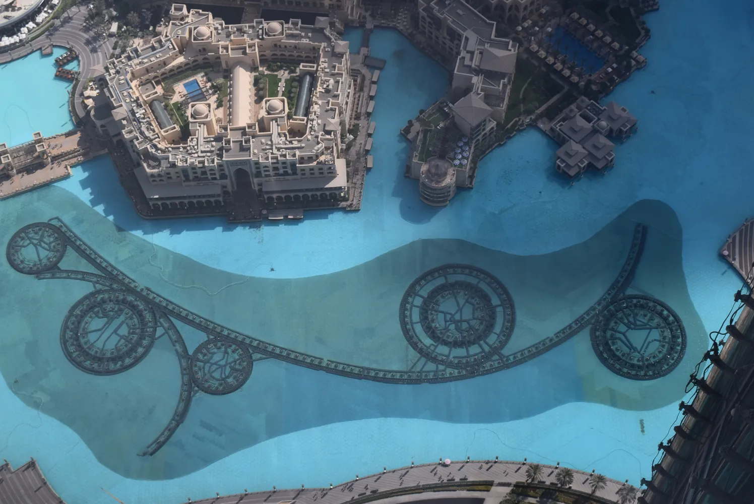 Dubai Fountains seen from the top of Burj Khalifa.