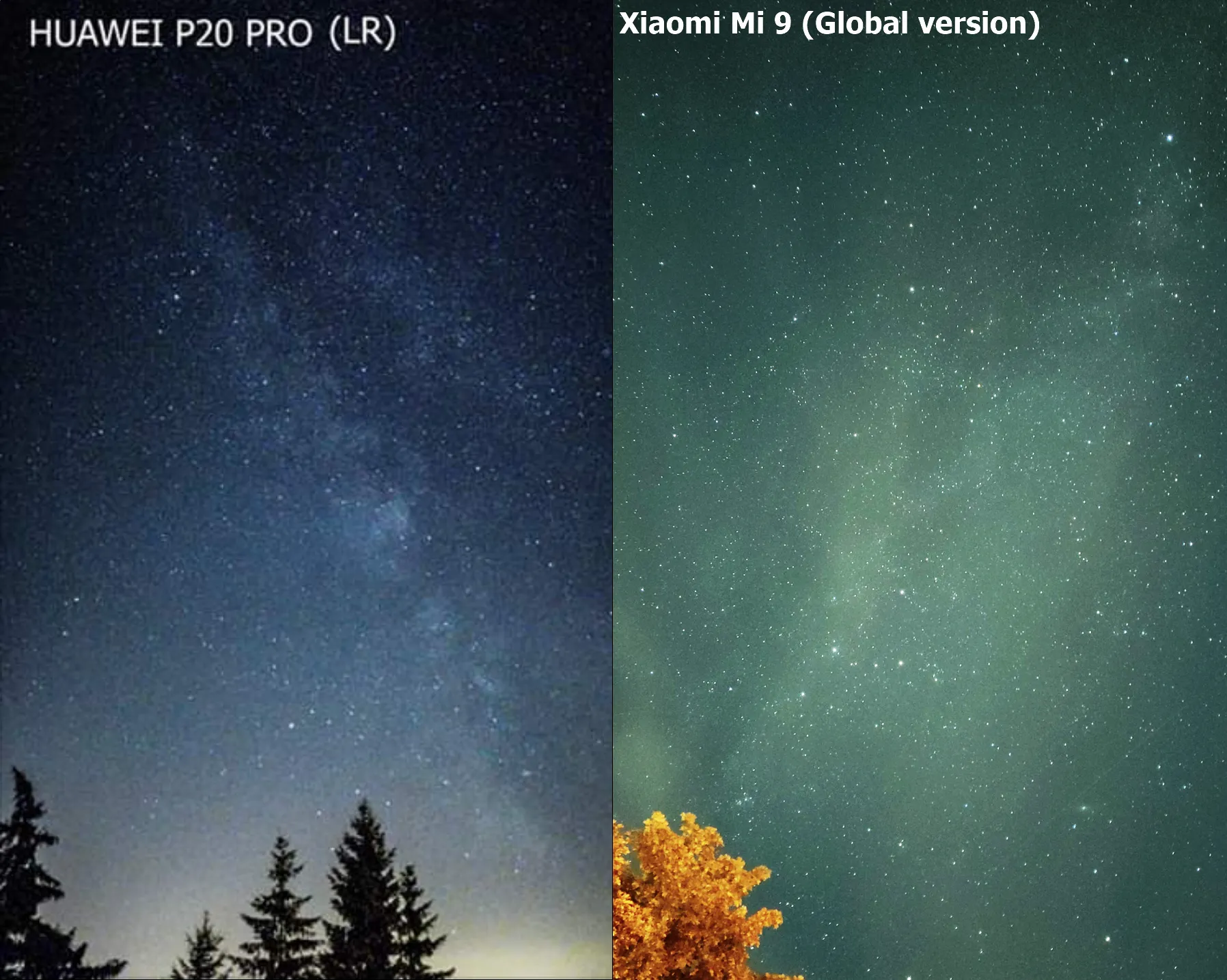 Huawei P20 Pro vs Xiaomi Mi 9 night picture after processing