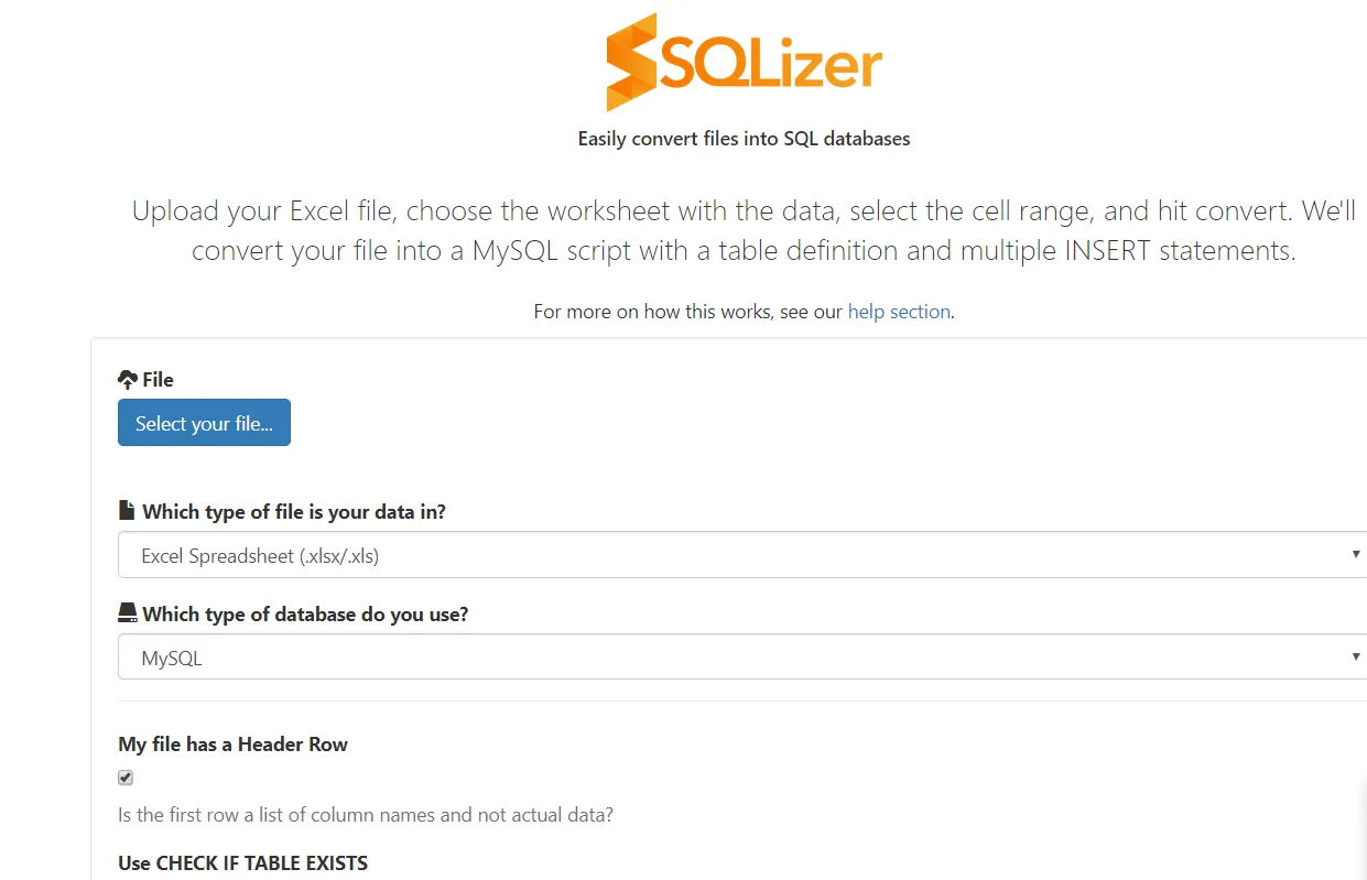 Convert Excel spreadsheet into SQL list