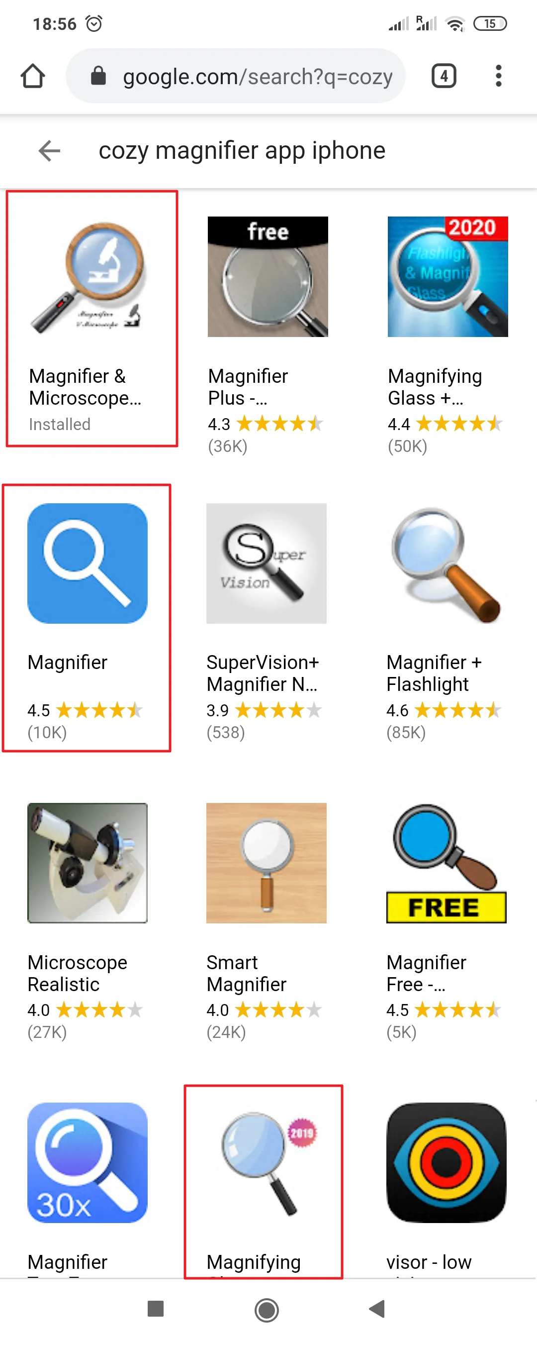 Magnifying glass apps available on Android